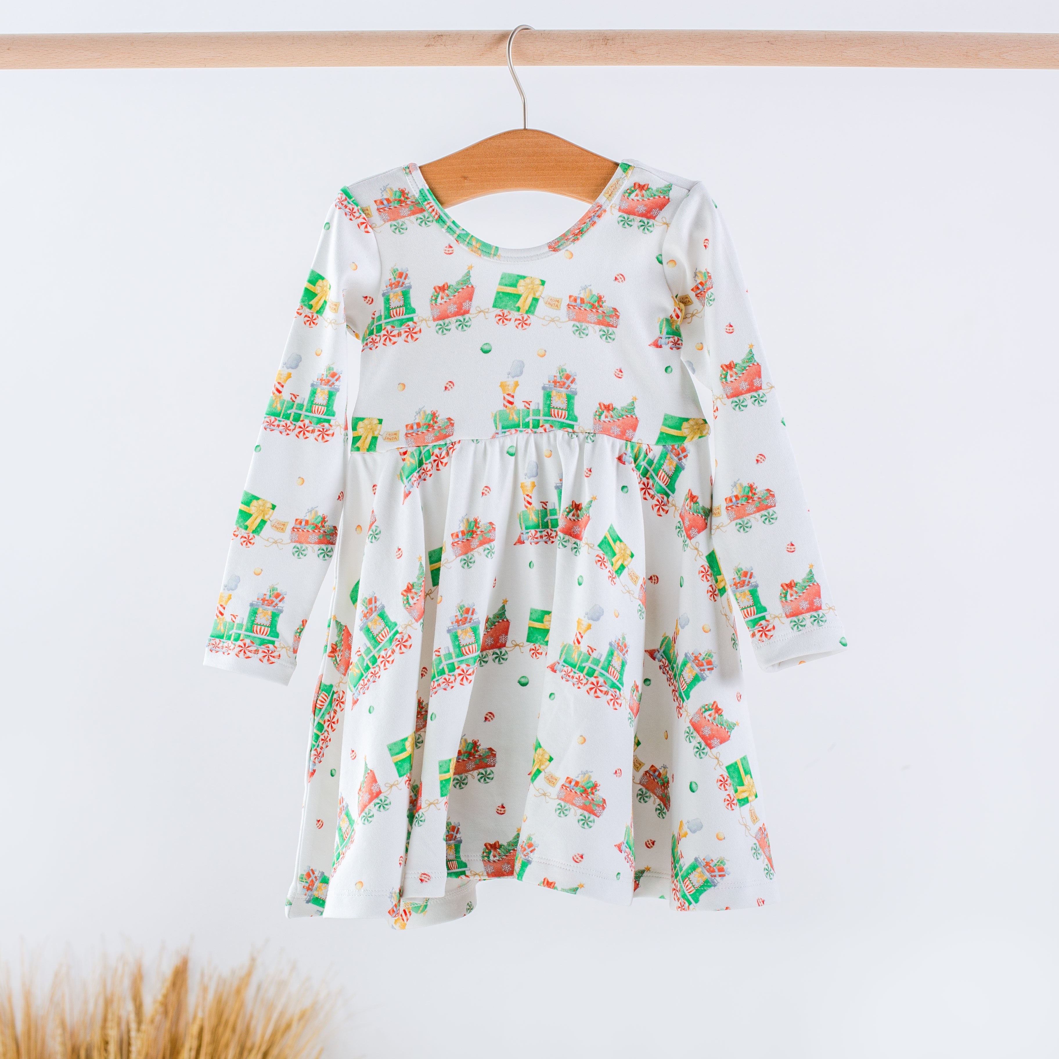 express holiday dresses Santa's Sweet Express Cotton Twirl Dress