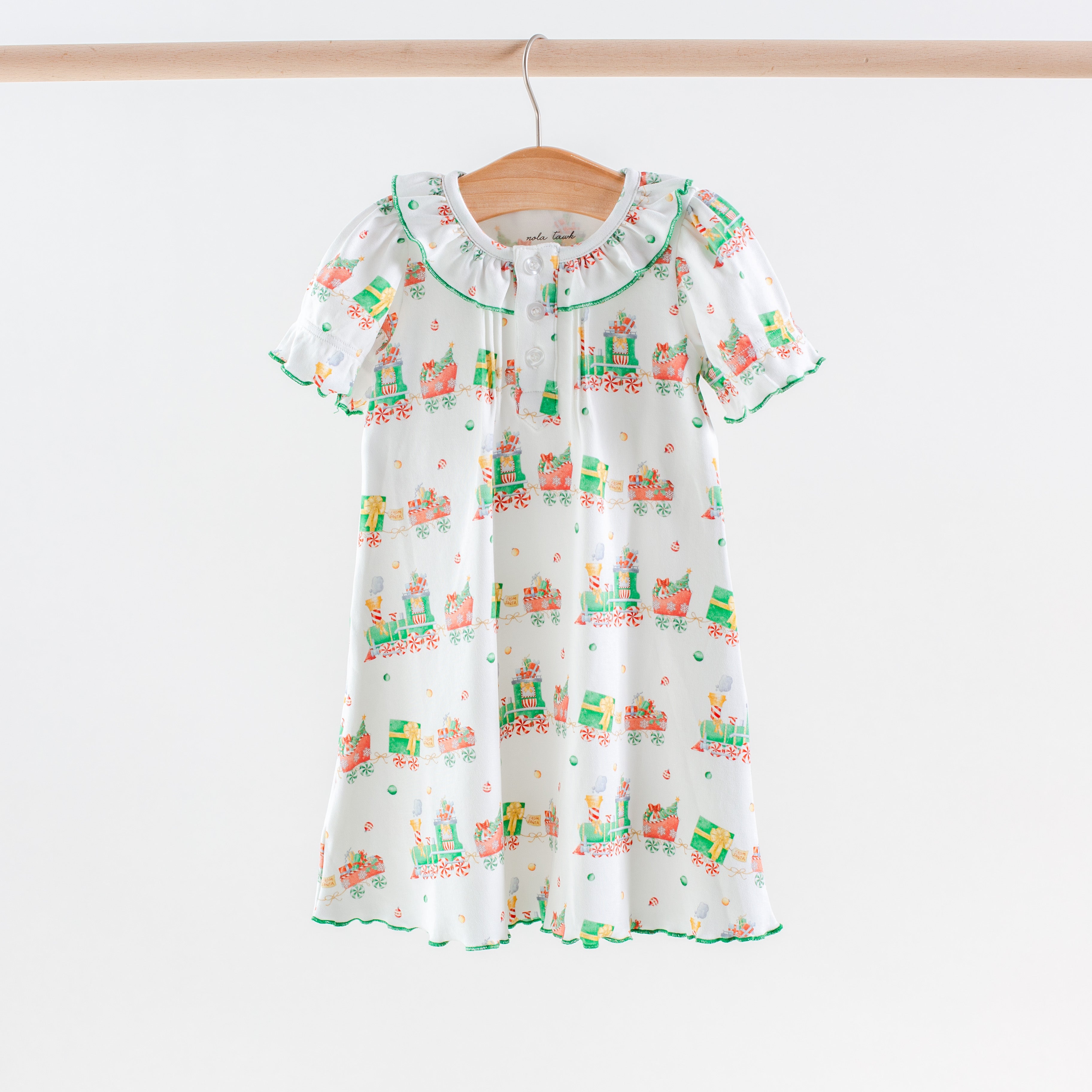 Santa's Sweet Express Organic Short Sleeve Cotton Play Dress Santa's Sweet Express Organic Short Sleeve Cotton Play Dress