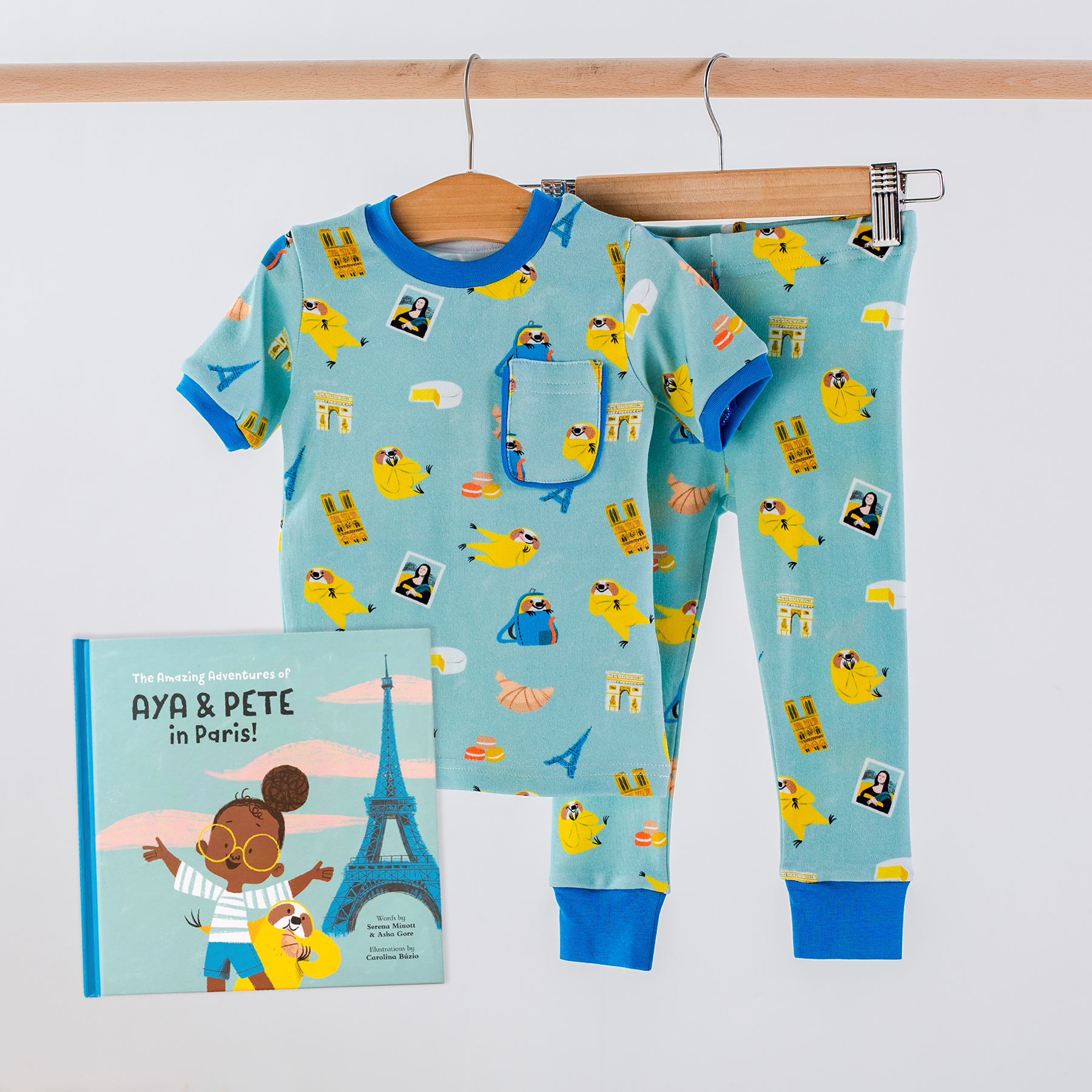 Aya Pete in Paris Organic Cotton Kids Pajamas Book Set