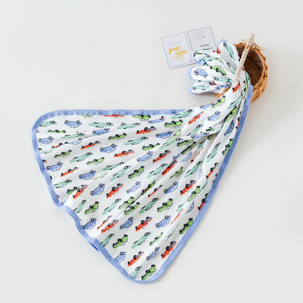 Vintage Road Trip Cotton Baby Blanket