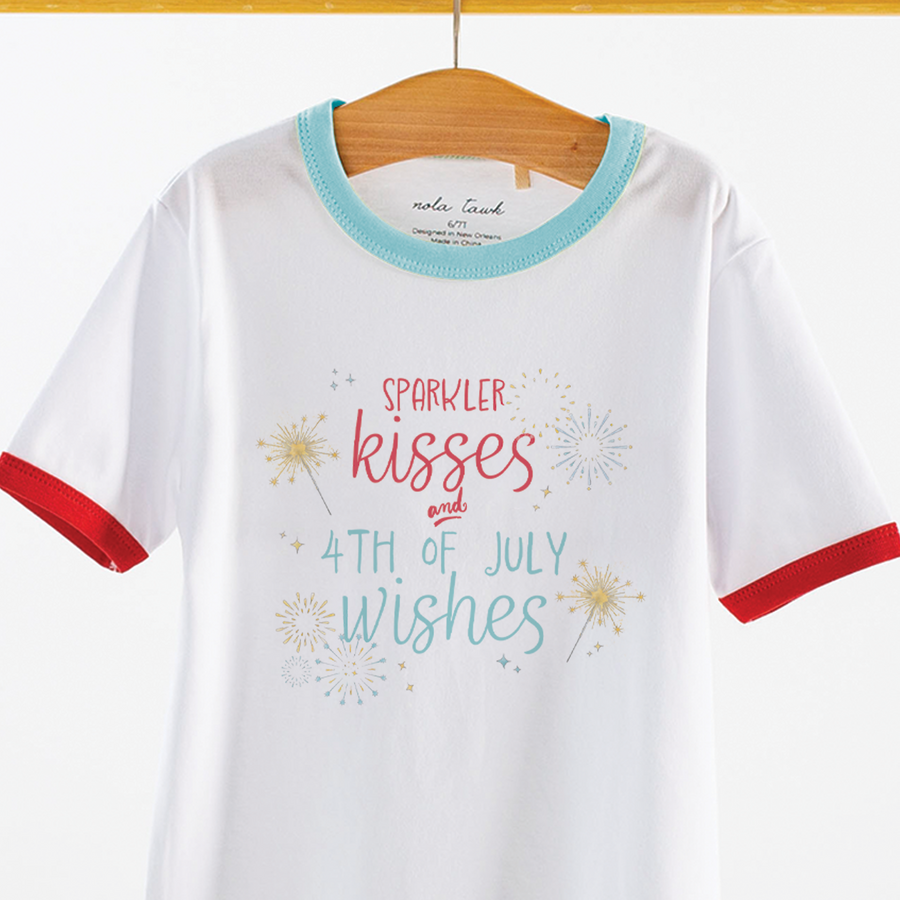 Sparkler Kisses and 4th of July Wishes Organic Cotton Tee