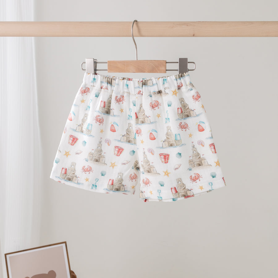 Sandcastle Kingdom Organic Muslin Shorts (Pre-Order Arriving Spring 2025)