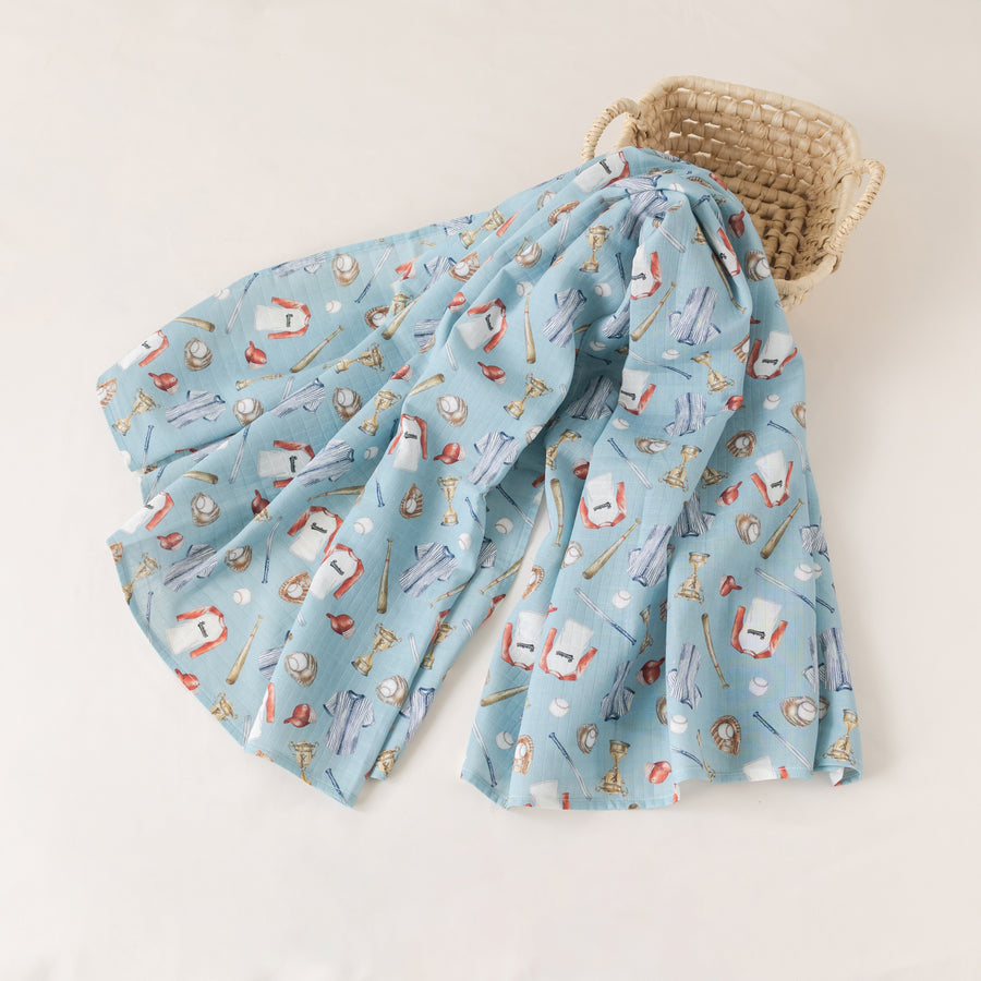 Let's Play Ball! Organic Muslin Swaddle Blanket (Pre-Order Arriving Spring 2025)