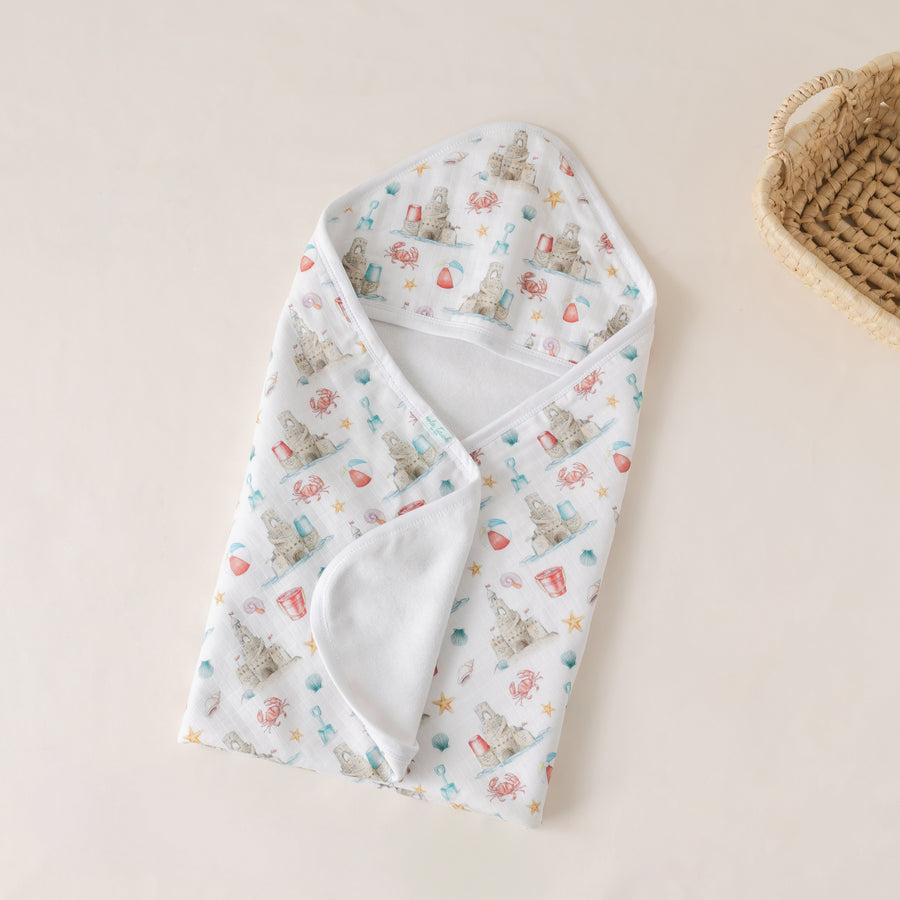 Sandcastle Kingdom Muslin Hooded Baby Towel (Pre-Order Arriving Spring 2025)