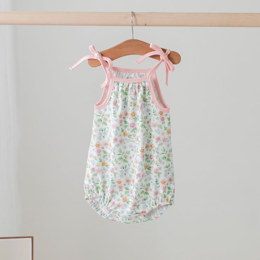 Spring & Bloom Organic Cotton Shoulder-Tie Onesie (Pre-Order Arriving Spring 2025)