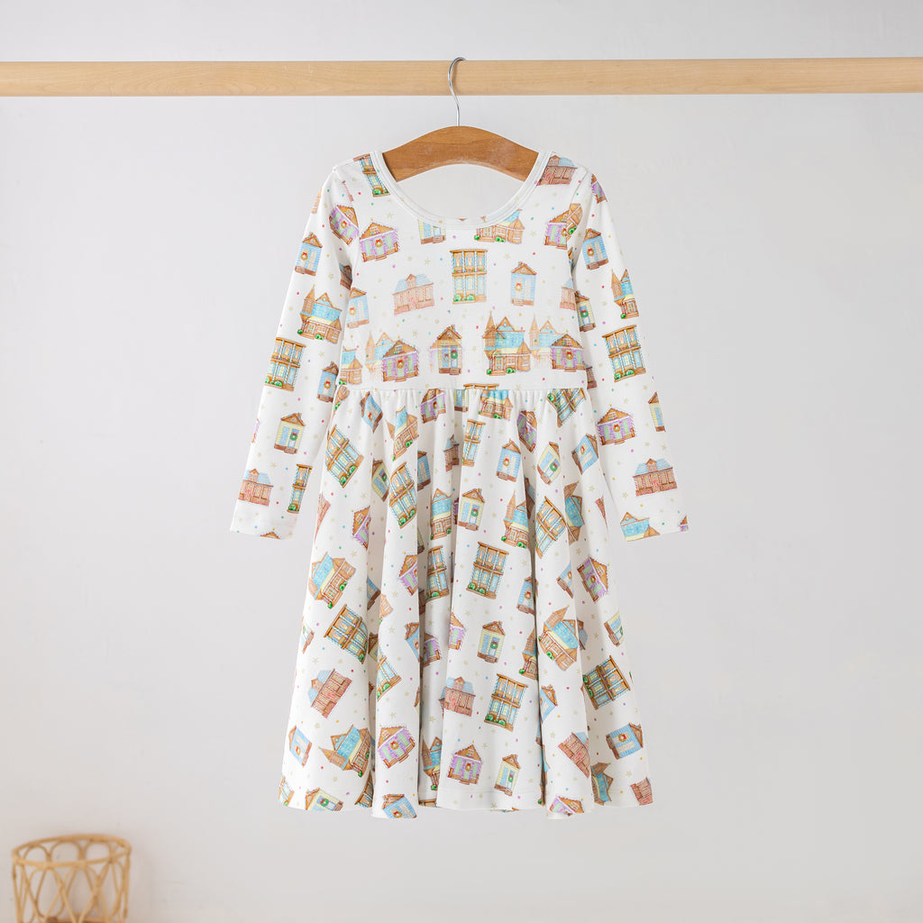 Gingerbread Row Organic Cotton Dress for Kids