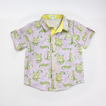 Gator Gras Mardi Gras Short Sleeve Collared Shirt