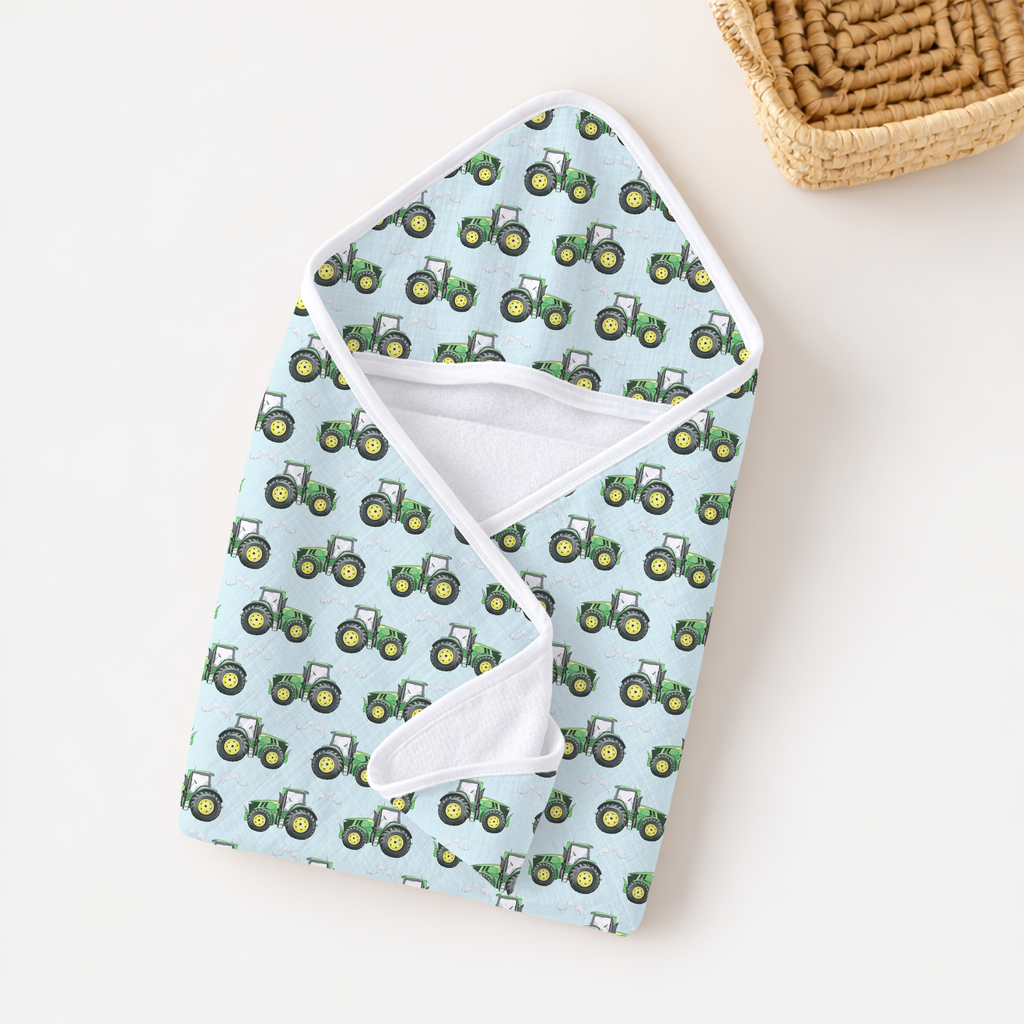 Toot, Toot, Tractor! Muslin Hooded Baby Towel (Pre-Order Arriving Spring 2027)