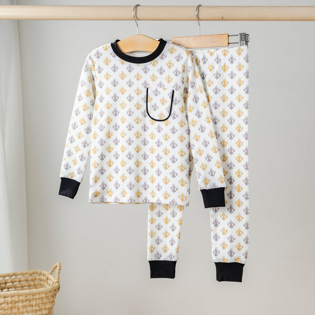 Black & Gold Fleur De Lis Cotton Pajama Set