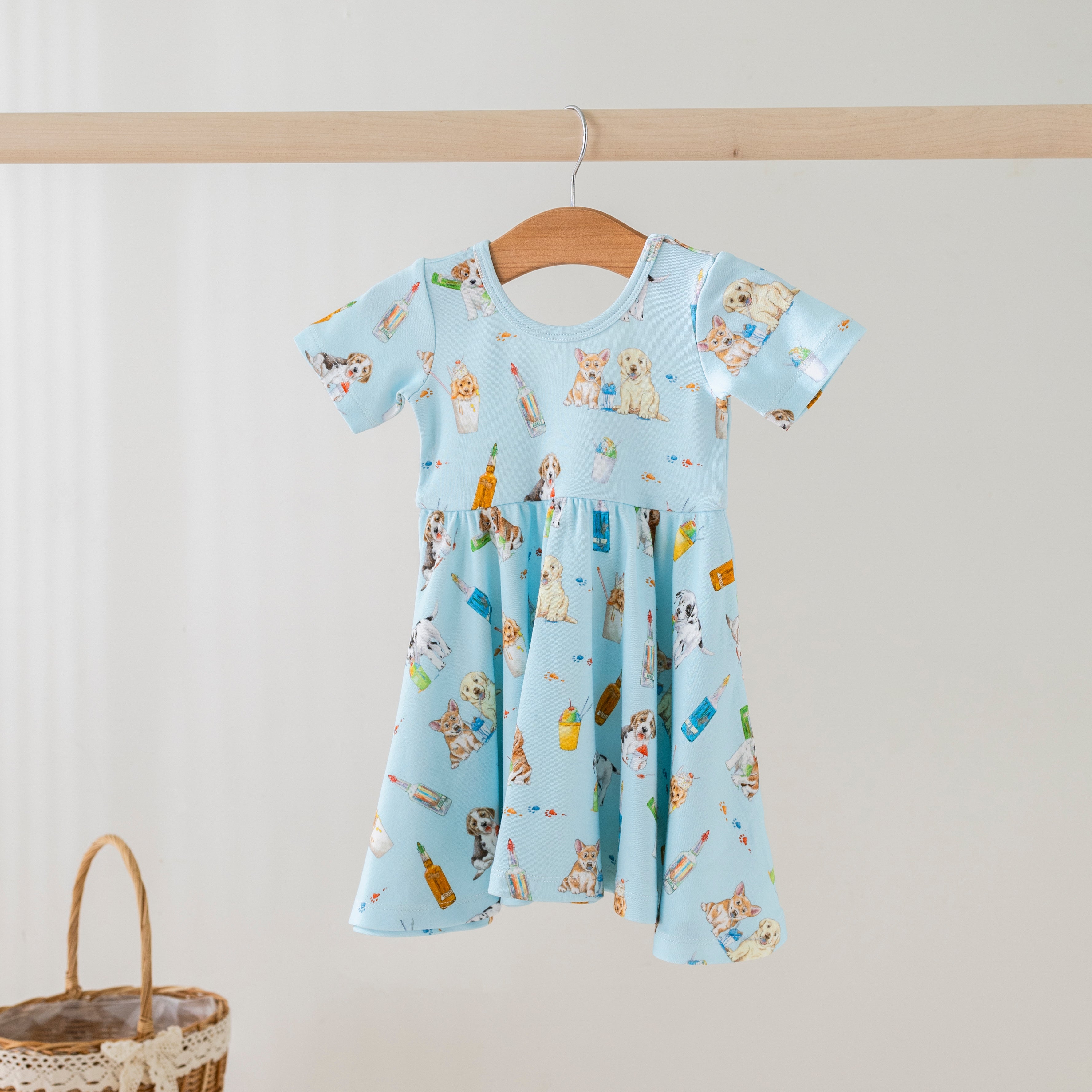 kids cotton dress Dog Days of Summer Organic for trimmed collar Color:Misty Green Main Fabric Content:54% POLYESTER Shoes to match this