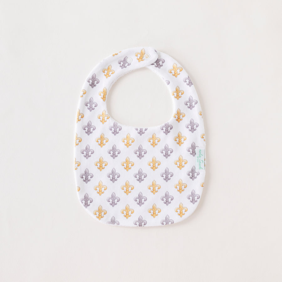 Black and Gold Fleur de Lis Organic Cotton Baby Bib