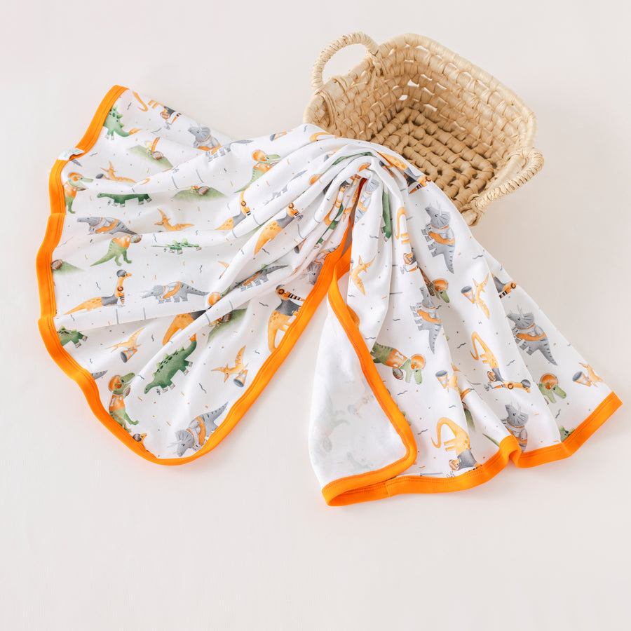 Orange (TN & TX) Dino All-Stars Organic Cotton Swaddle Blanket (Pre-Order Arriving Fall 2025)