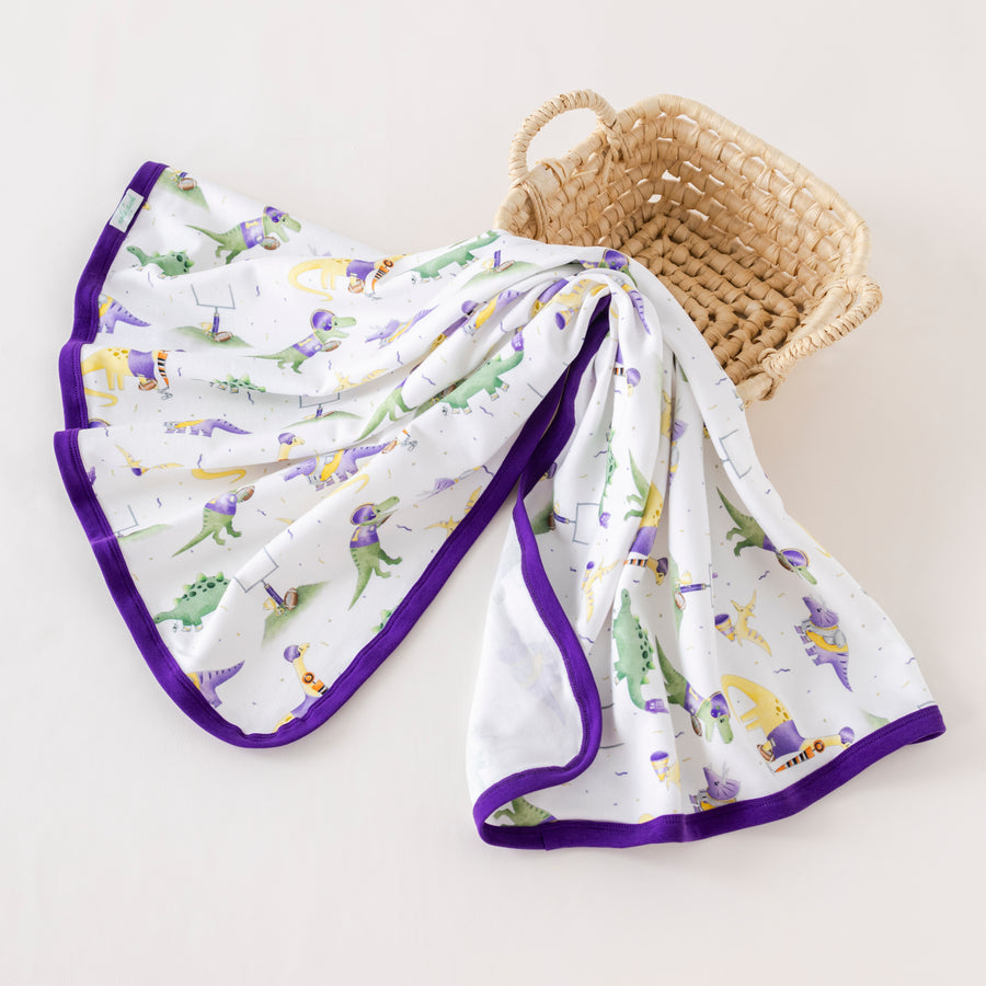 LSU Dino All-Stars Organic Cotton Swaddle Blanket (Pre-Order Arriving Fall 2025)