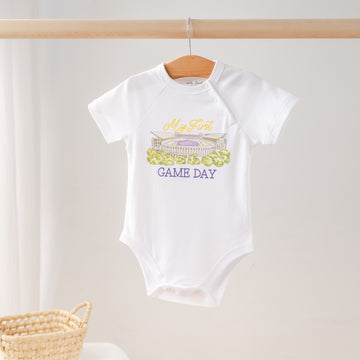 LSU - My First Game Day Organic Cotton Onesie (Pre-Order Arriving Fall 2025)