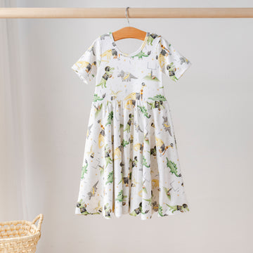 Saints Dino All-Stars Organic Cotton Twirl Dress (Pre-Order Arriving Fall 2025)