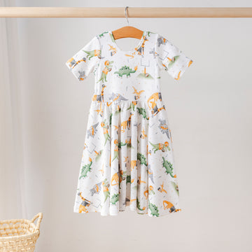 Orange (TN & TX) Dino All-Stars Organic Cotton Twirl Dress (Pre-Order Arriving Fall 2025)