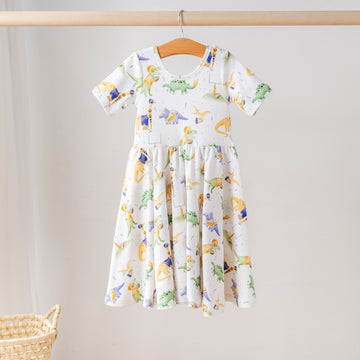 Auburn Dino All-Stars Organic Cotton Twirl Dress (Pre-Order Arriving Fall 2025)