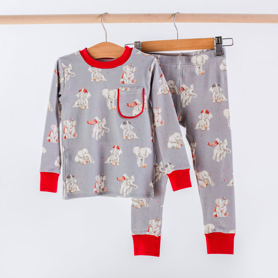 MVC: Alabama (Elephants) Organic Cotton Kids Pajamas (Gray)