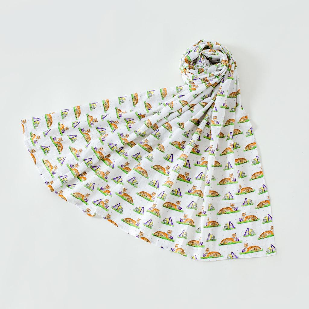 Mascot Mania in Louisiana Organic Muslin Blanket