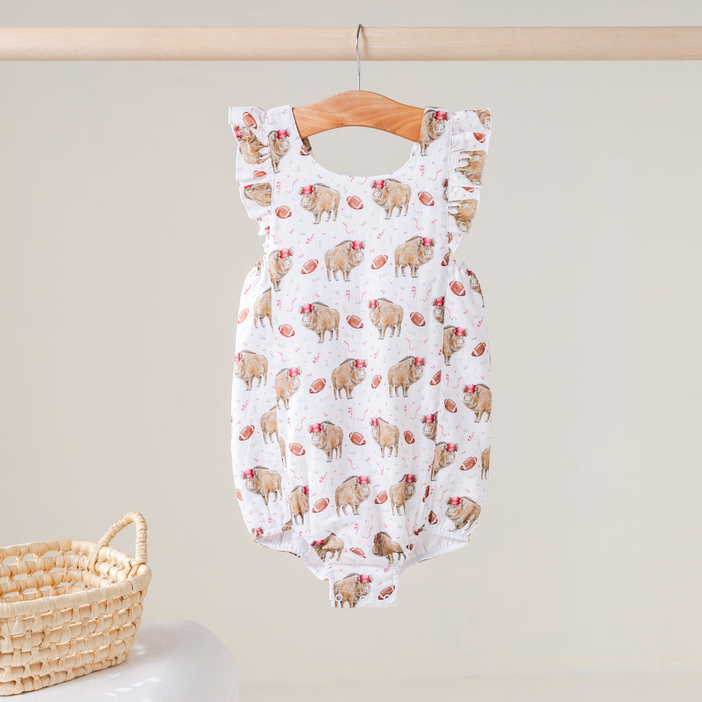 Kickoff in Arkansas Organic Muslin Bubble Romper (Pre-Order Arriving Spring 2027)
