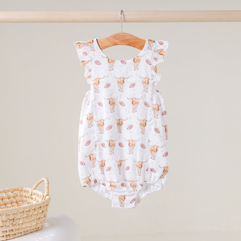 Kickoff in Texas Organic Muslin Bubble Romper (Pre-Order Arriving Spring 2027)