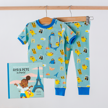 Aya & Pete in Paris Organic Cotton Kids Pajamas & Book Set