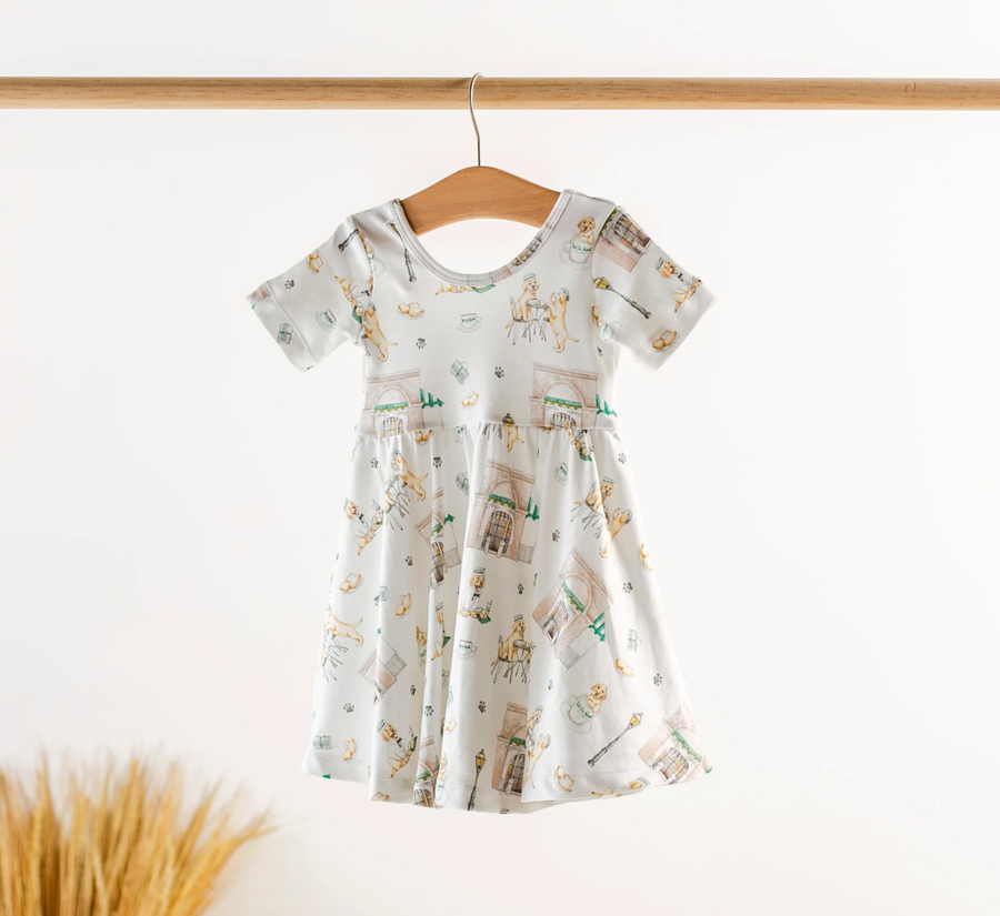 Powdered Sugar and Puppies Organic Cotton Dress for Kids (Pre-Order Arriving Spring 2026)