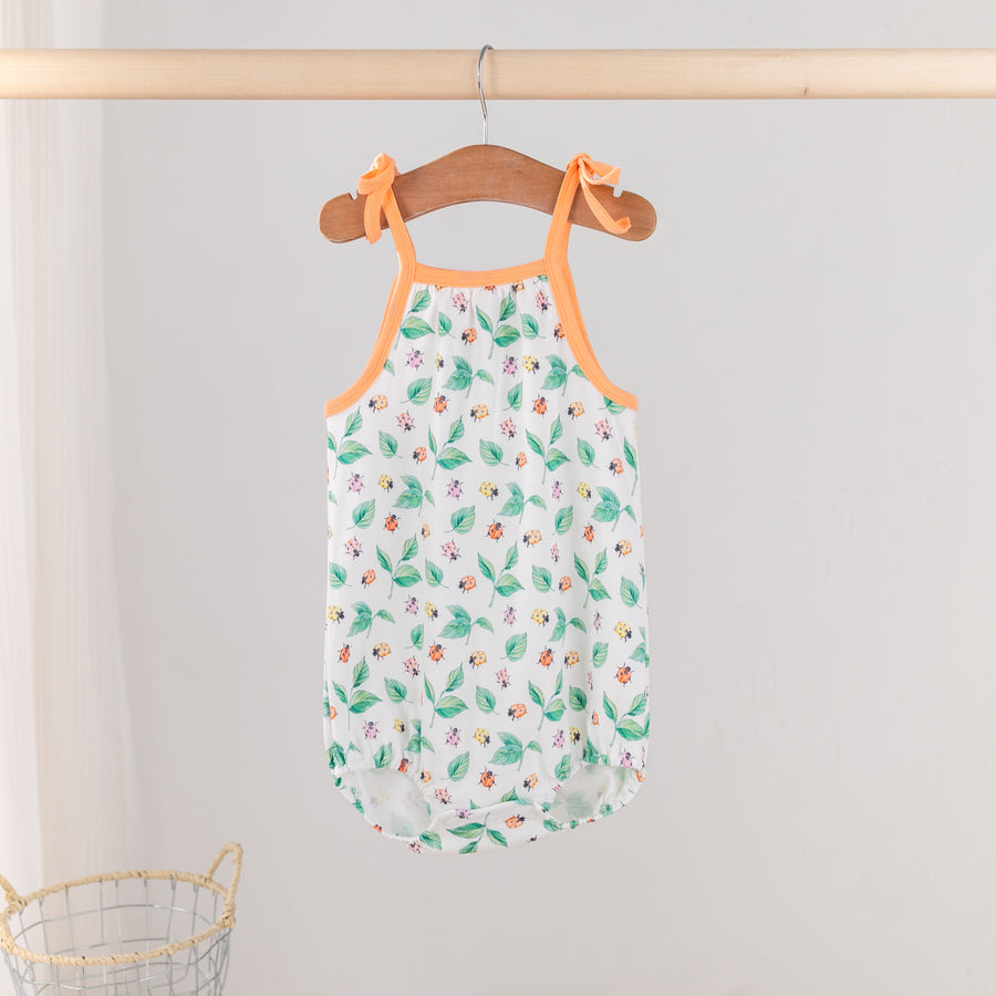Lady Bug Love Organic Cotton Shoulder-Tie Onesie (Pre-Order Arriving Spring 2026)