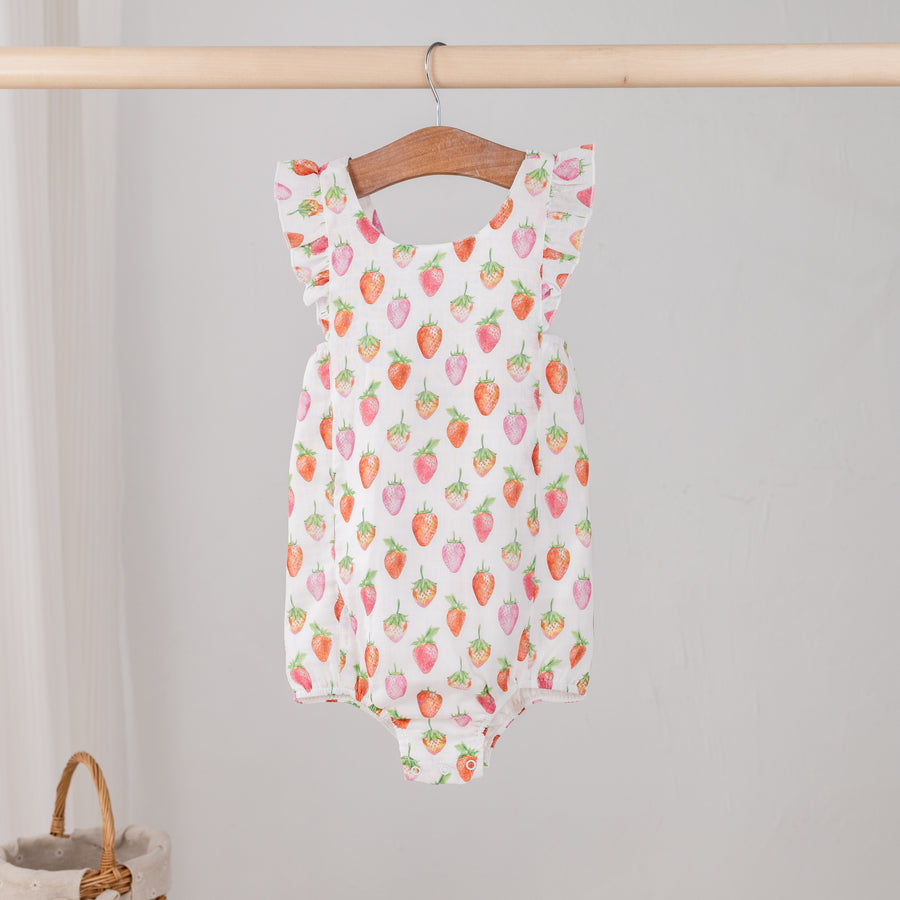 Berry Cute Organic Muslin Bubble Romper (Pre-Order Arriving Spring 2026)