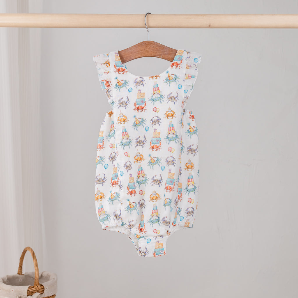 Crabby Birthday Organic Muslin Bubble Romper