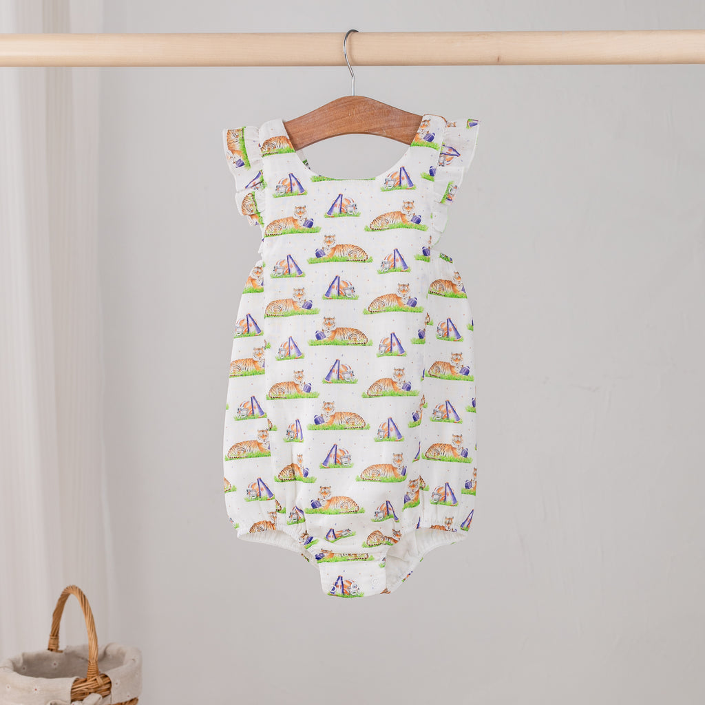 Mascot Mania in Auburn Organic Muslin Bubble Romper