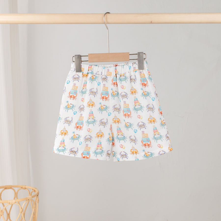 Crabby Birthday! Organic Muslin Shorts (Pre-Order Arriving Spring 2026)