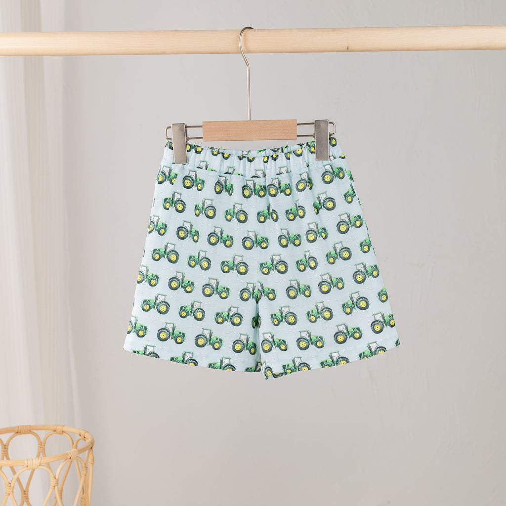 Toot, Toot, Tractor! Organic Muslin Shorts (Pre-Order Arriving Spring 2027)