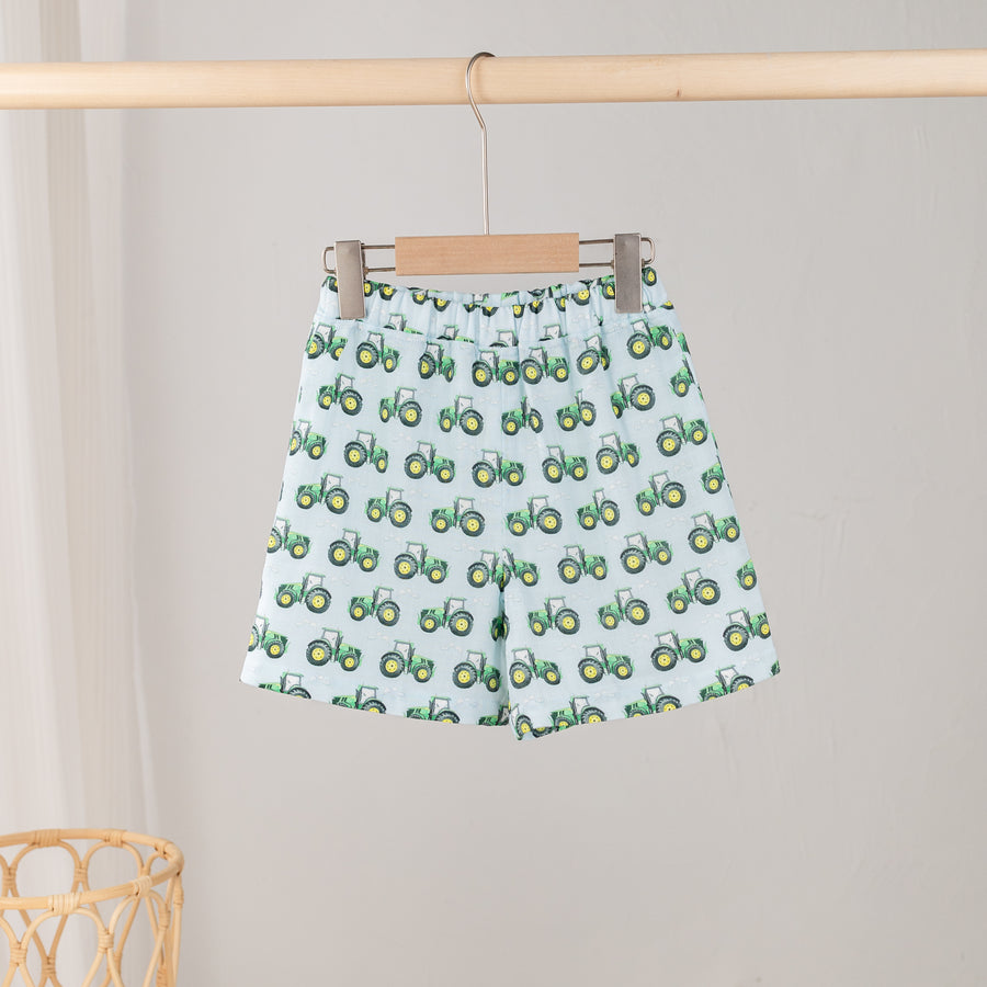 Toot, Toot, Tractor! Organic Muslin Shorts (Pre-Order Arriving Spring 2026)
