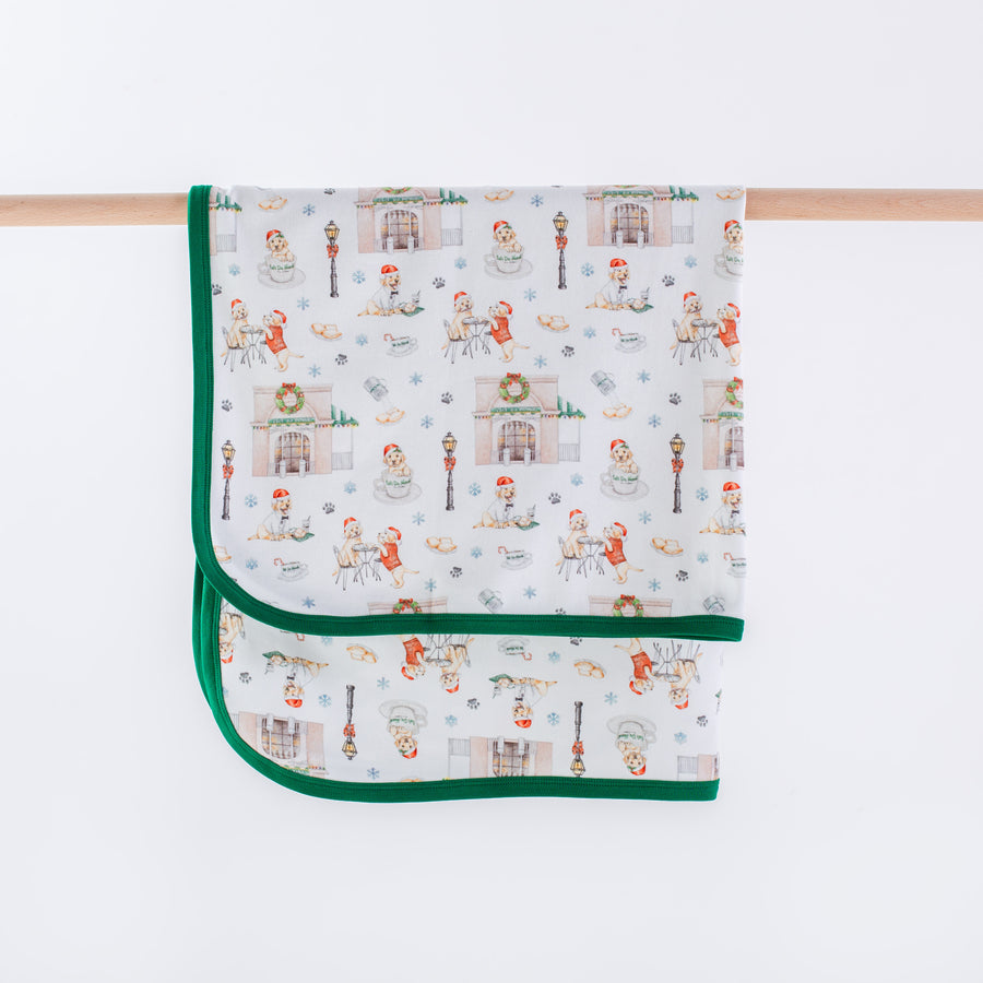 Beignet Holiday (Green Trim) Organic Cotton Swaddle Blanket