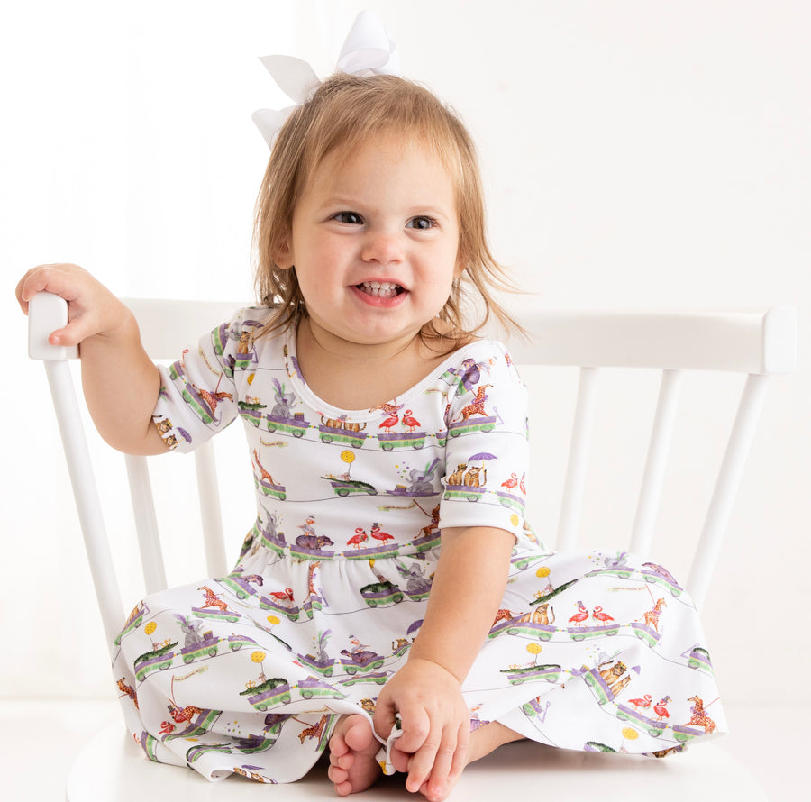 Mardi Gras Jungle Krewe Organic Cotton Twirl Dress